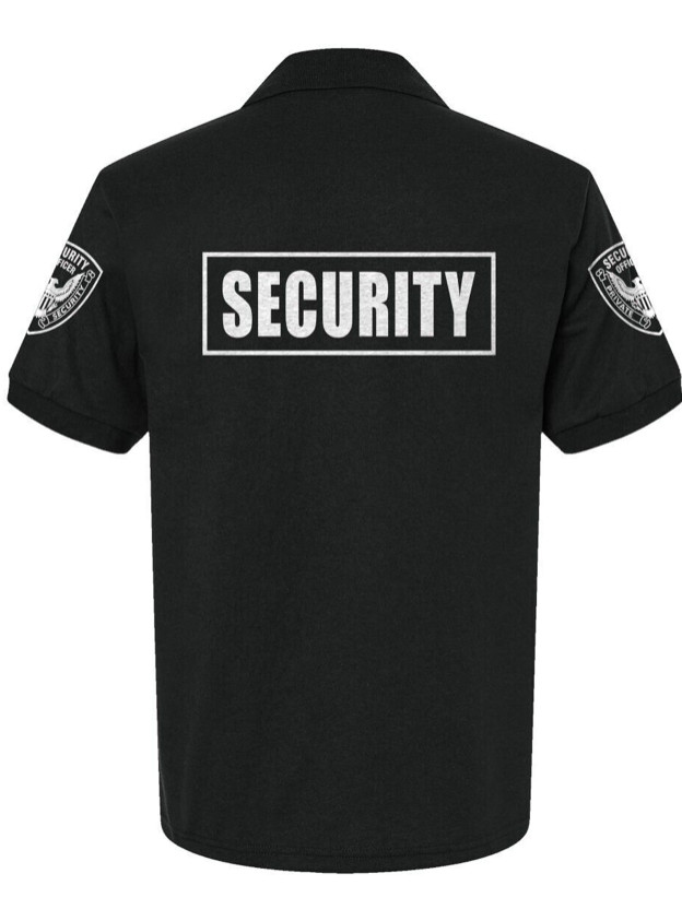 SECURITY POLO SHIRT Black Jersey 50/50 Printed Front, Back & Sleeves
