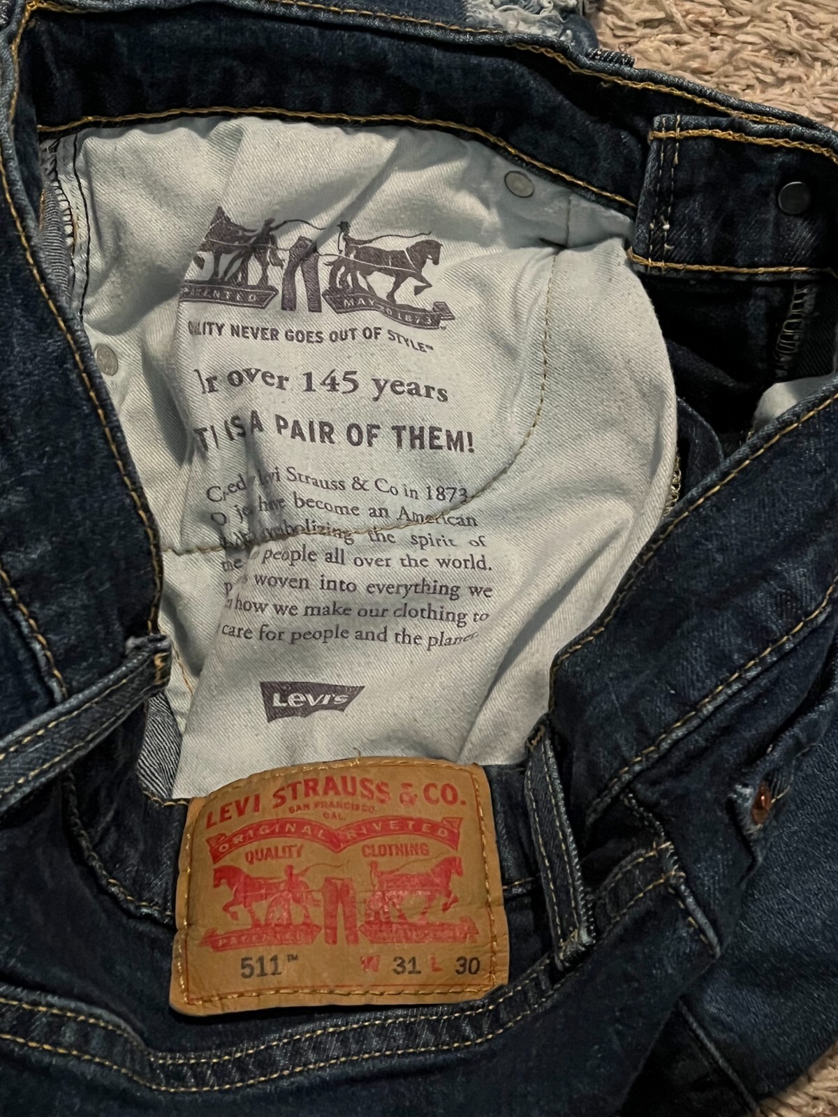 EUC Levi’s 511 Slim Tapered Leg Jeans Mens tag=31×30 (MEASURED 30×28.5) (9327)