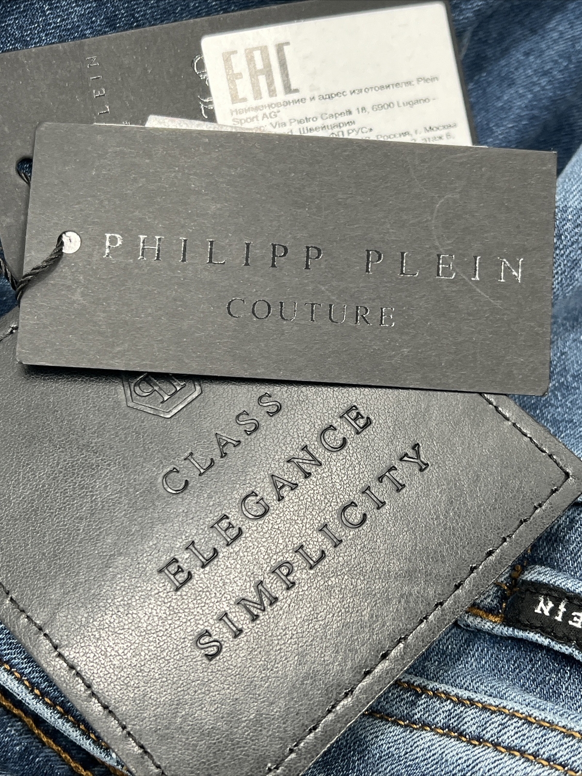 PHILIPP PLEIN ARINA Women’s Jegging Crocco Logo Blue Jeans Size 32 F18C