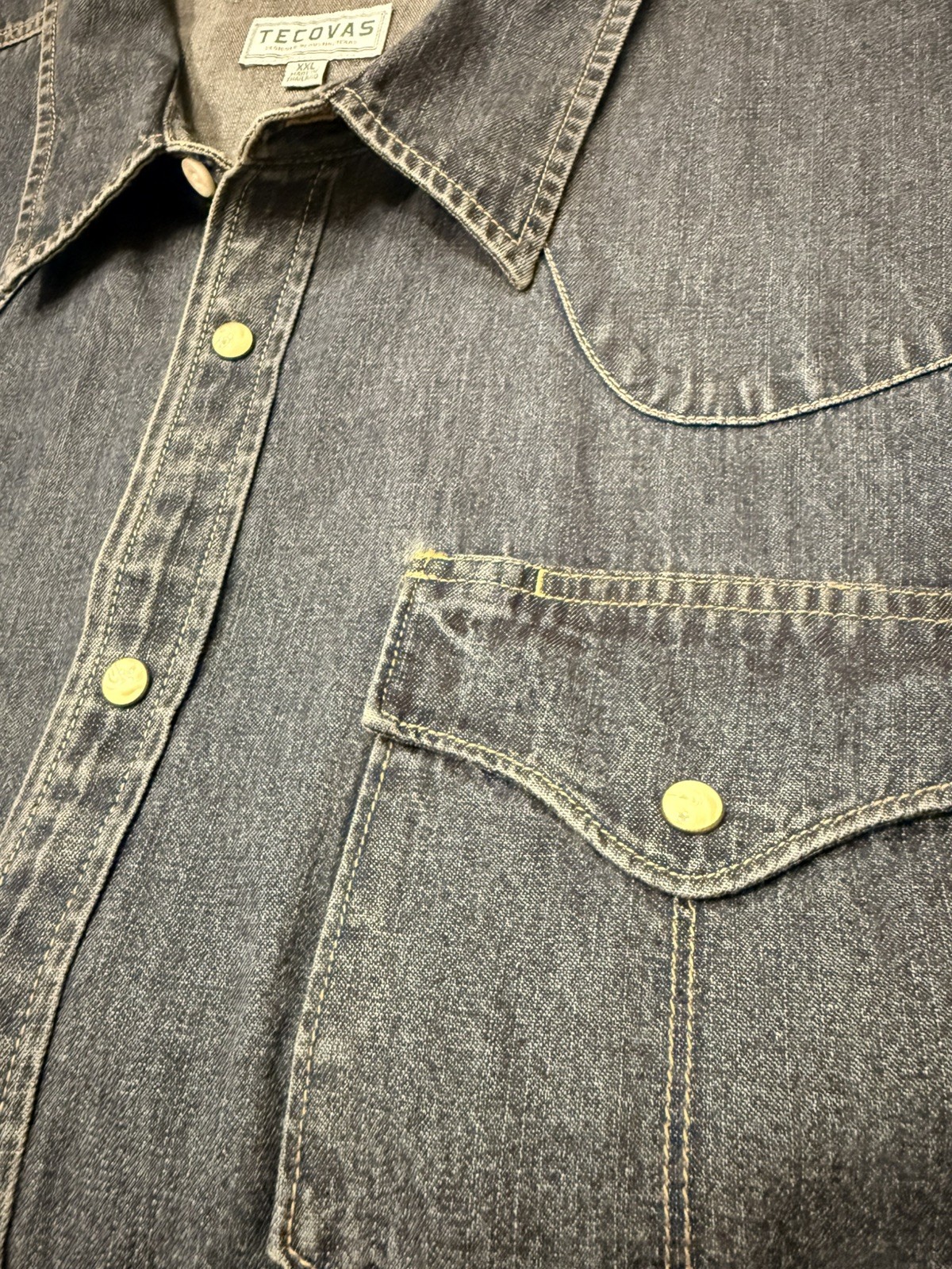 New Tecovas Western Shirt Mens Large Blue Denim Pearl Snap Yoke Short Sleeve