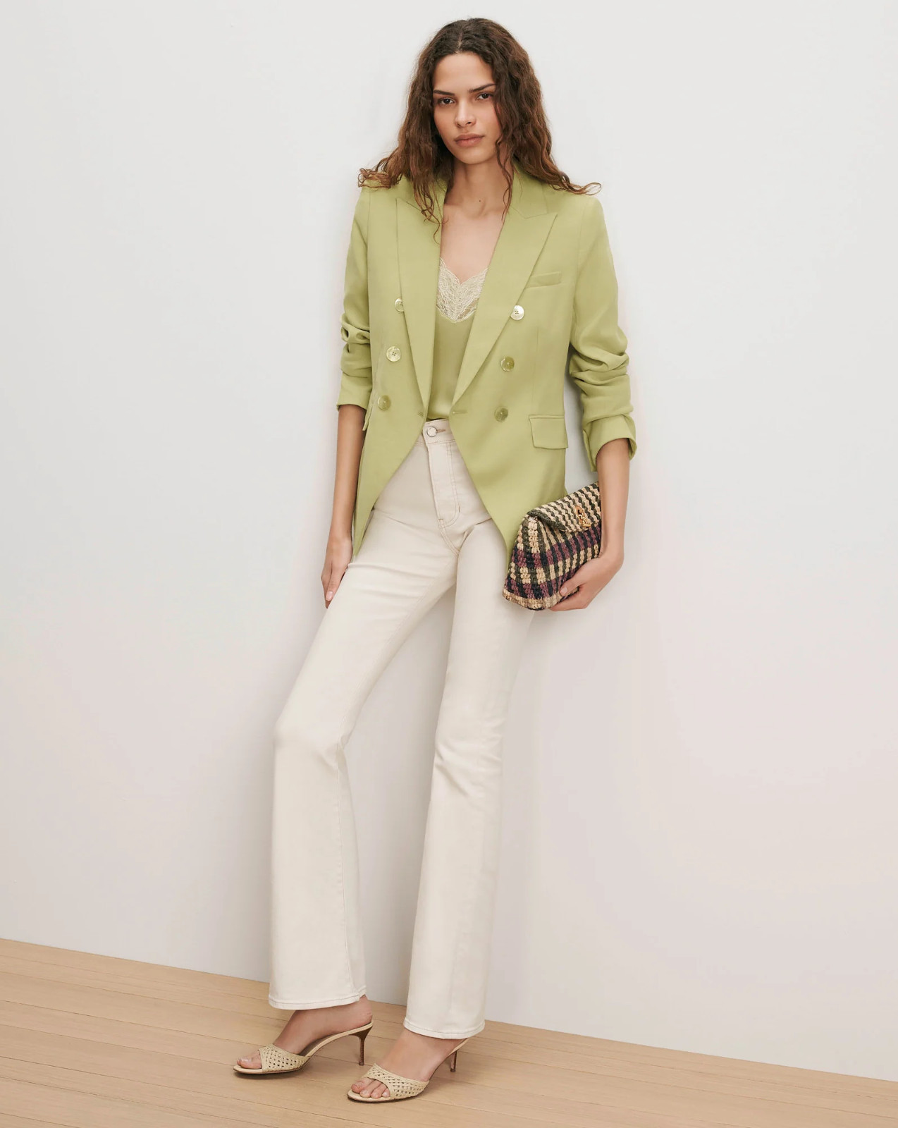 NWT $298 Veronica Beard Beverly High Rise Skinny-Flare Jeans in Beige/ Ecru