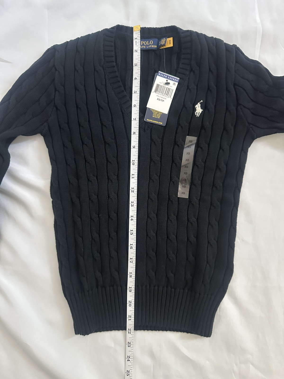 Polo Ralph Lauren Women’s Black Cotton Cable Knit V-Neck Sweater XS