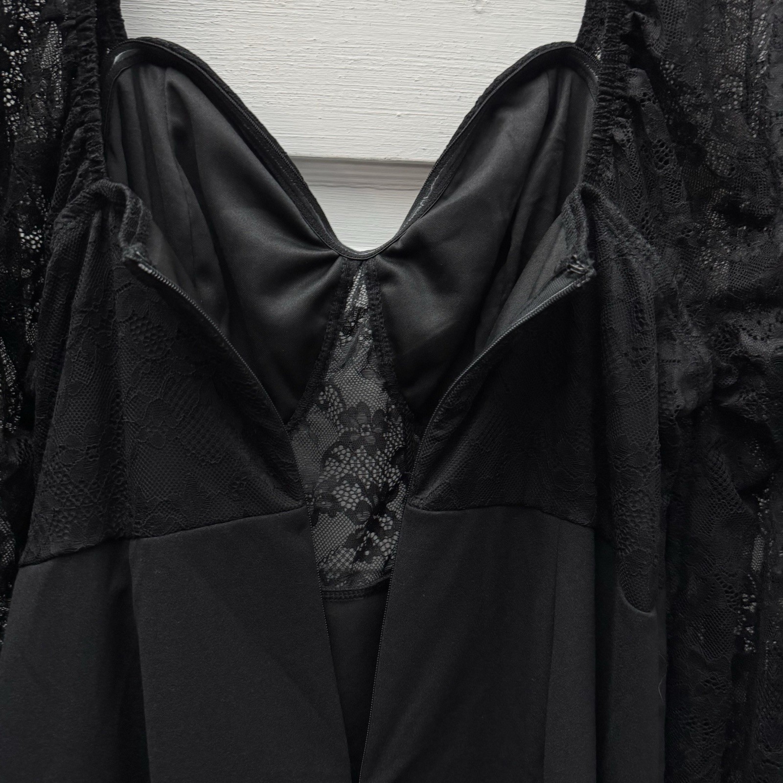 NWT SHEIN Belle Curve 2XL Black Lace Sleeve Midi Dress Sweetheart Slit Plus
