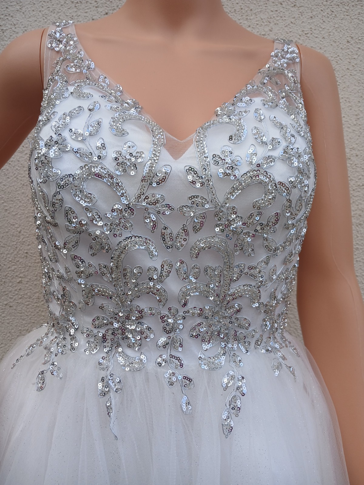 Ladivine Cinderella Divine White Silver Sequin Homecoming Dress Corset Back (L)