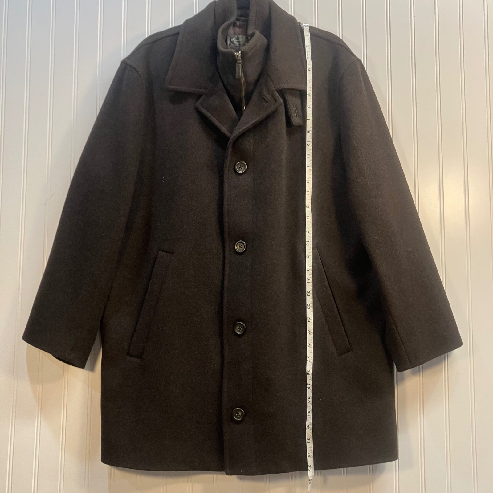Daniel Cremieux Signature Collection Brown Wool Blend Car Coat Men Large Zip Bib