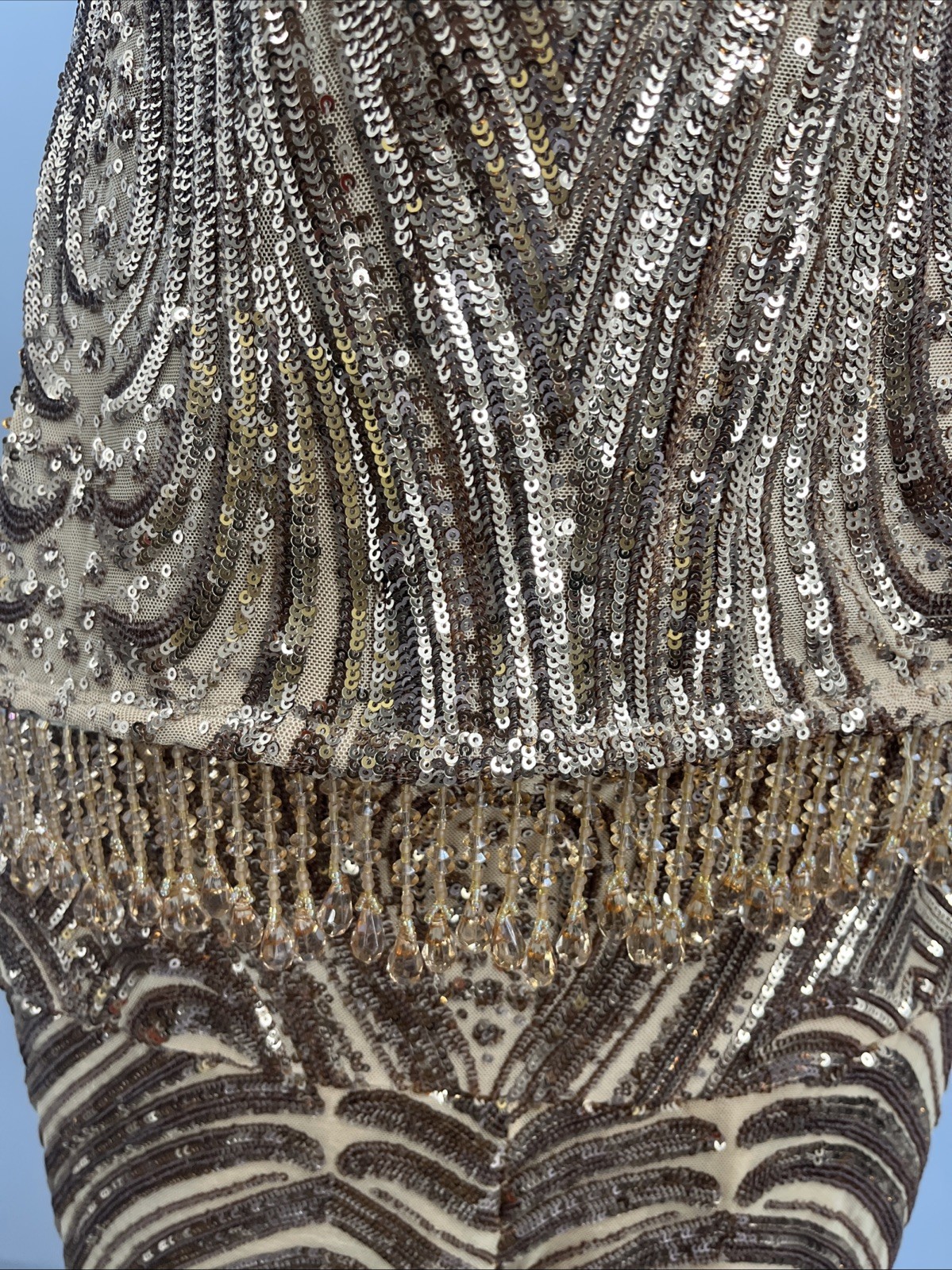 Nicolas Mendoza Women’s Gold Sequin Pants / Backless Top 2 Piece Set Size NA