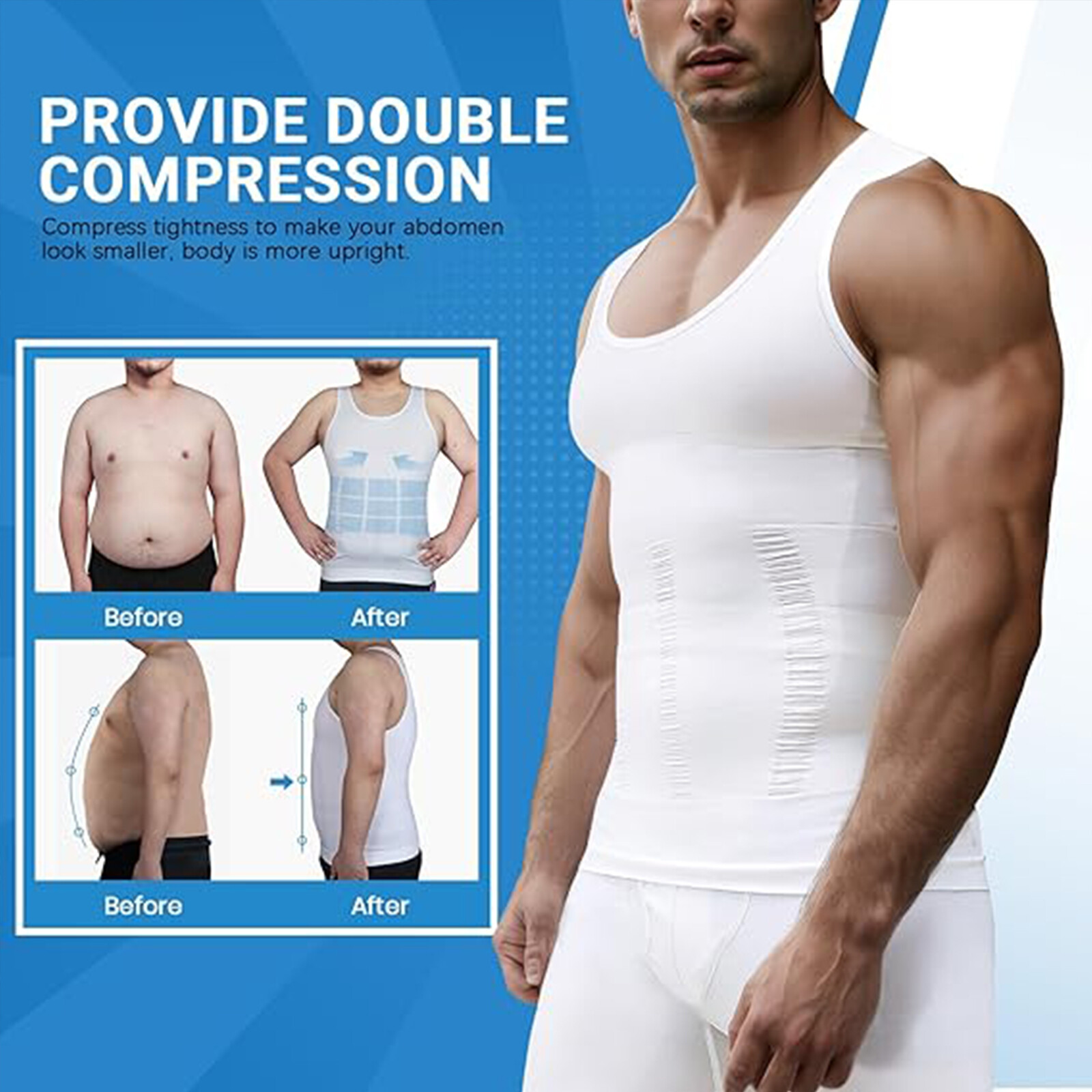 Mens Slimming Body Shaper Tank Top Abdomen Gynomastica Compression Vest Shirt