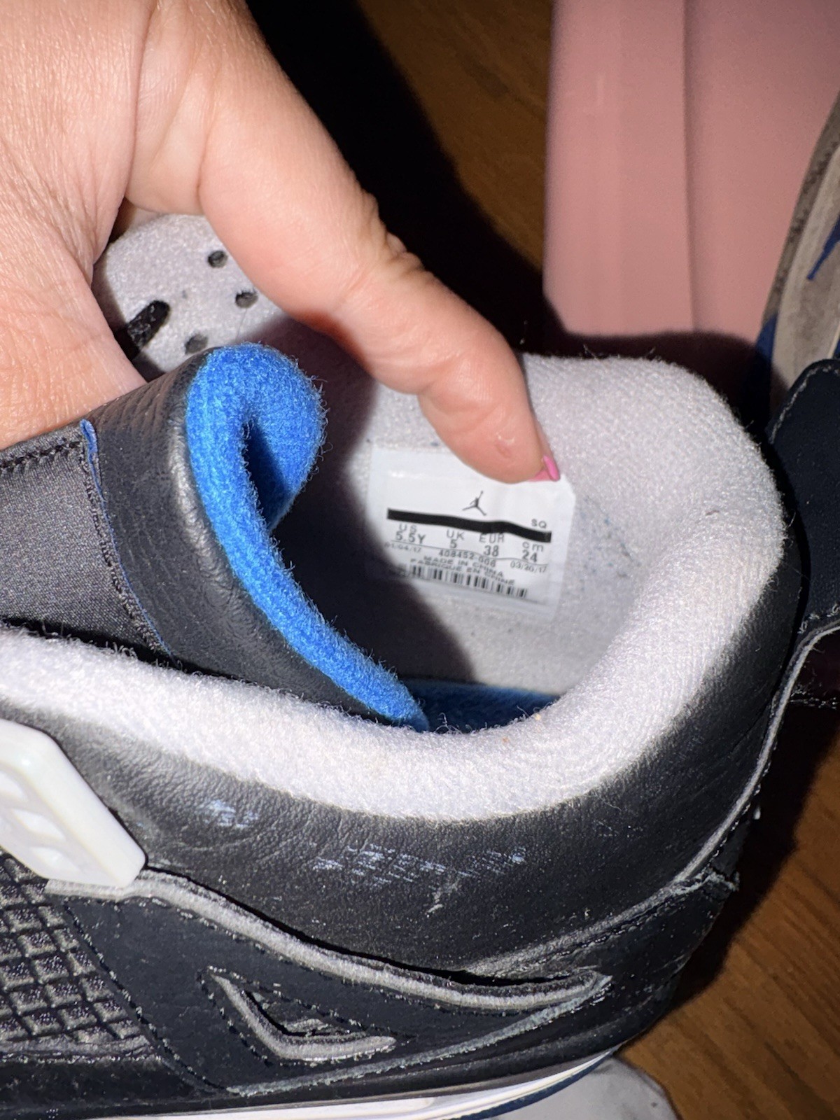 Jordan Air Jordan 4 Mid Top Leather Basketball Sneakers Black Blue Gray