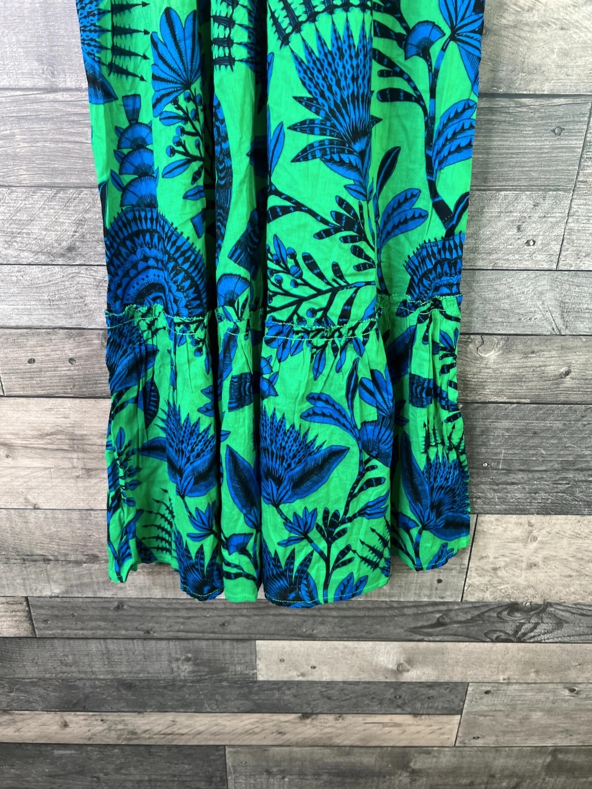 Accessorize Fan Halterneck Mini Dress Size Medium Green Blue Floral Cotton