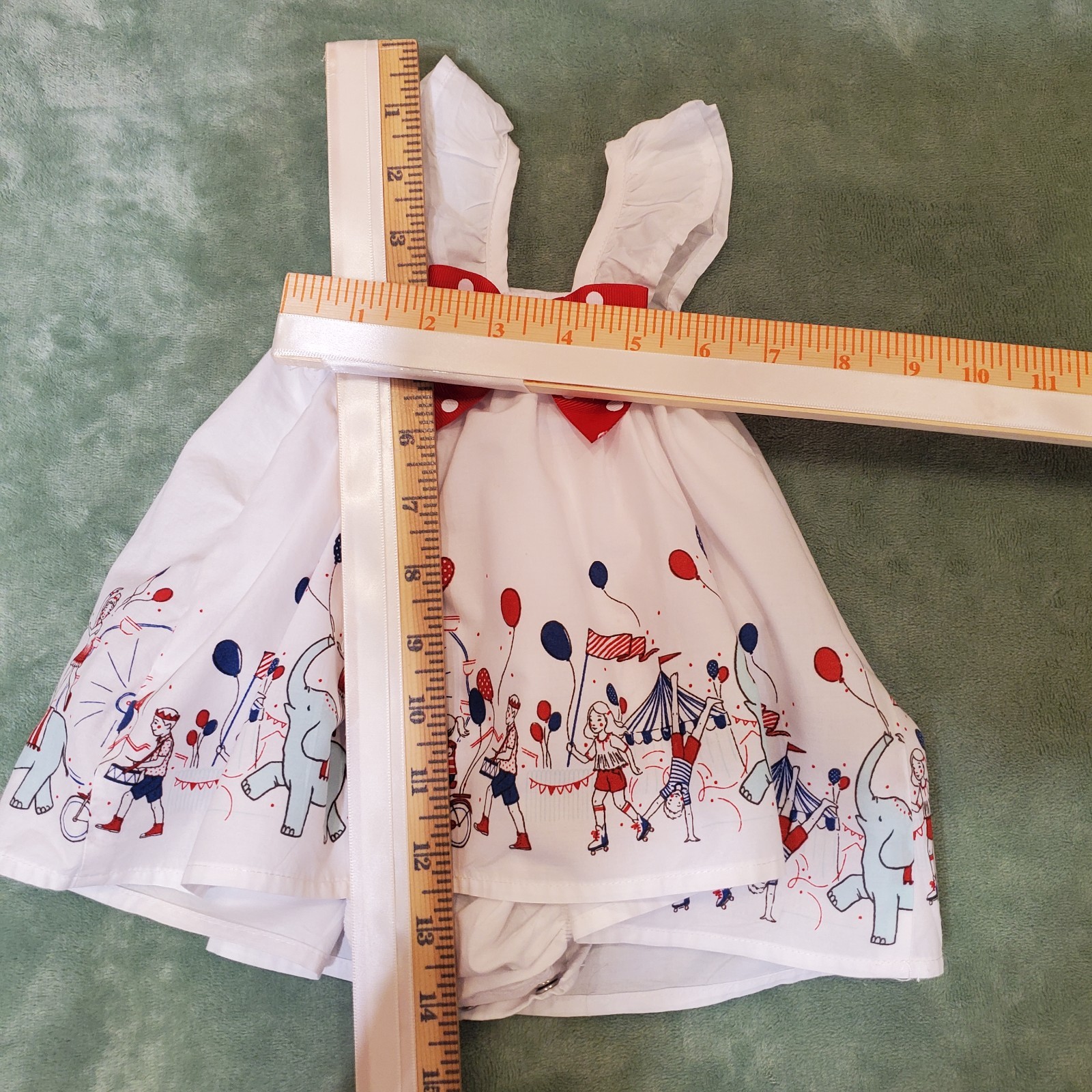 PolkaTots Baby Girl Dress 0-3M Circus Carnival Red White Blue Bow Ruffle Whimsy