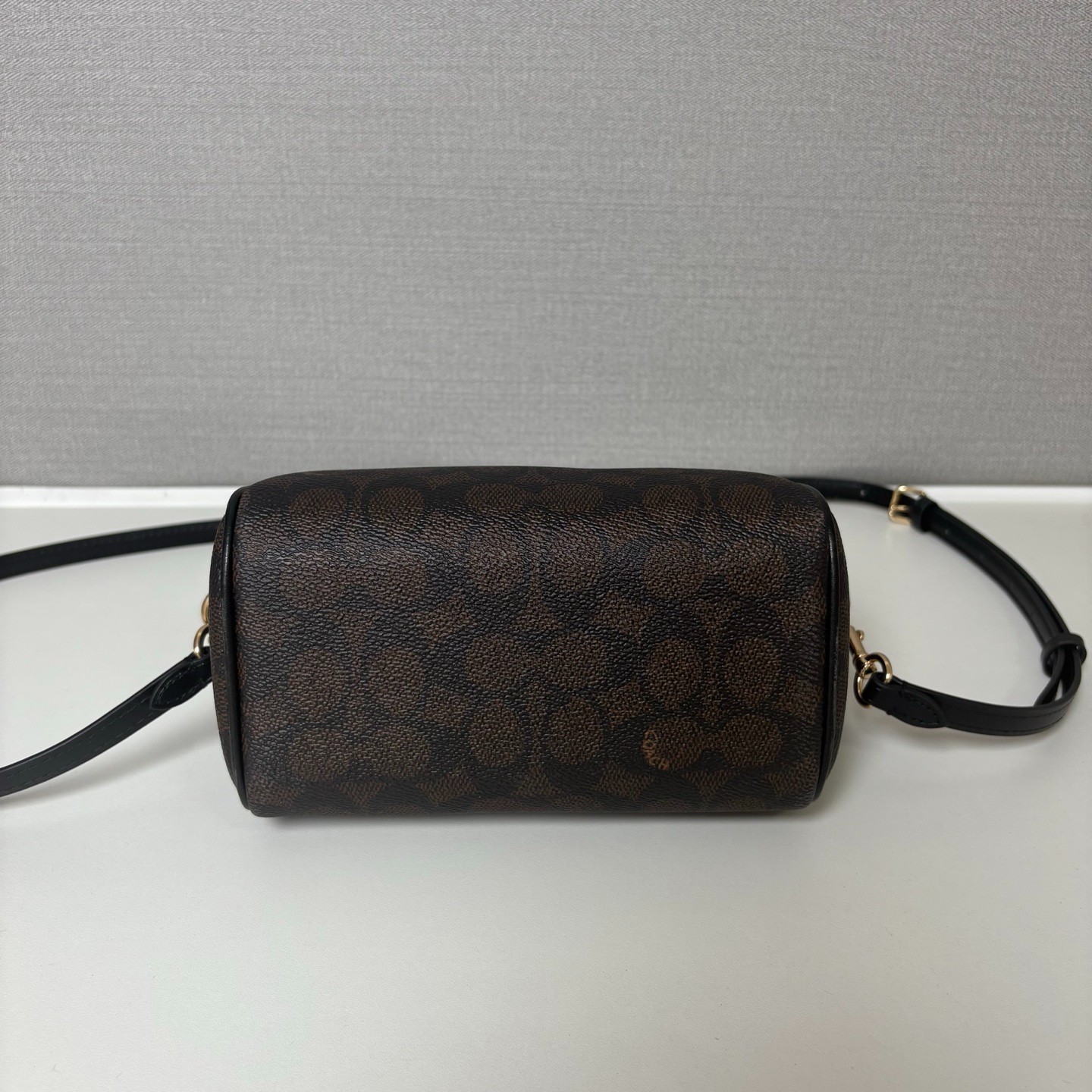 COACH Mini Rowan Crossbody CW329 Signature Canvas Walnut Black Bag Outlet New