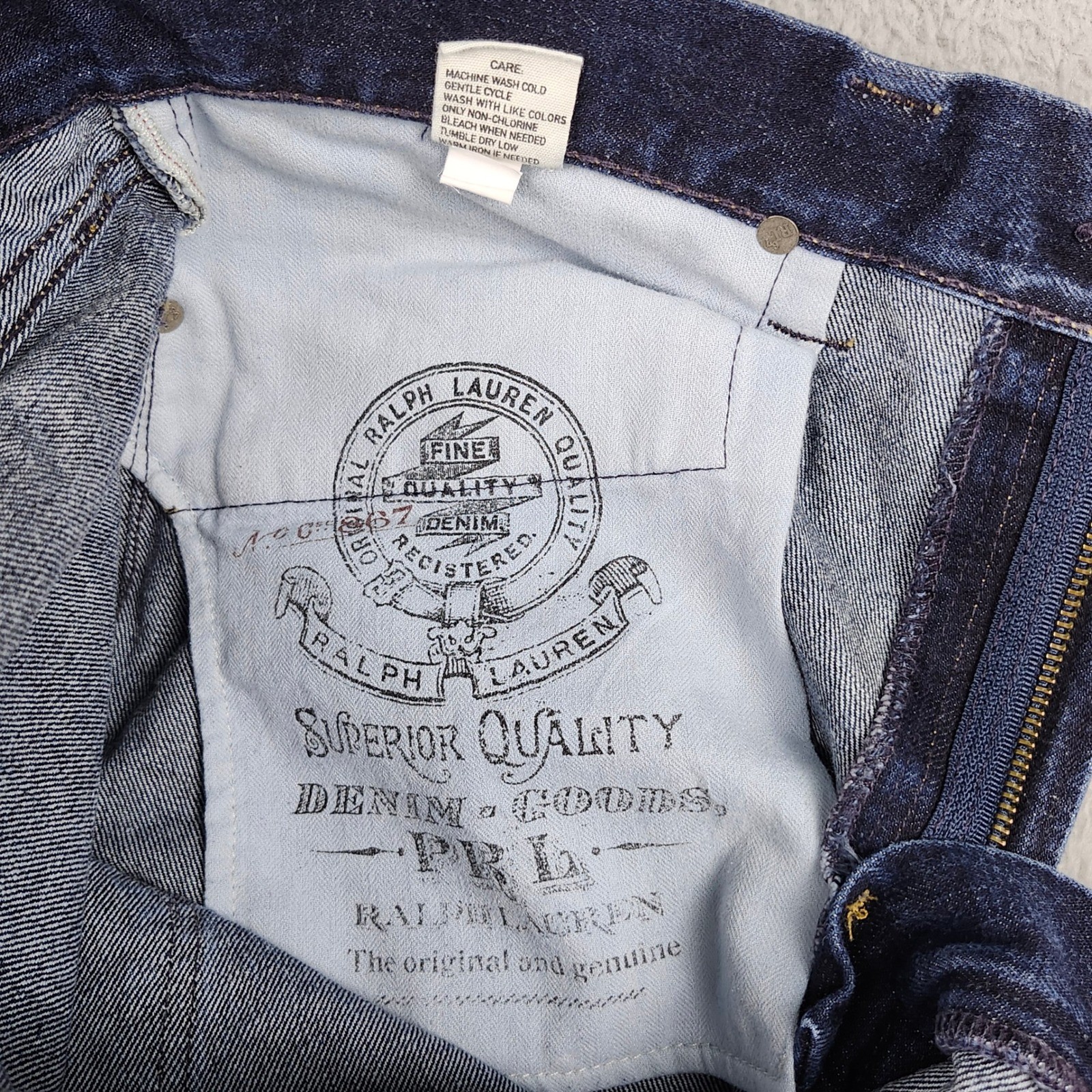 Polo Ralph Lauren Jeans Men 34×32 Dark Wash Straight Cotton Leather Patch Prep