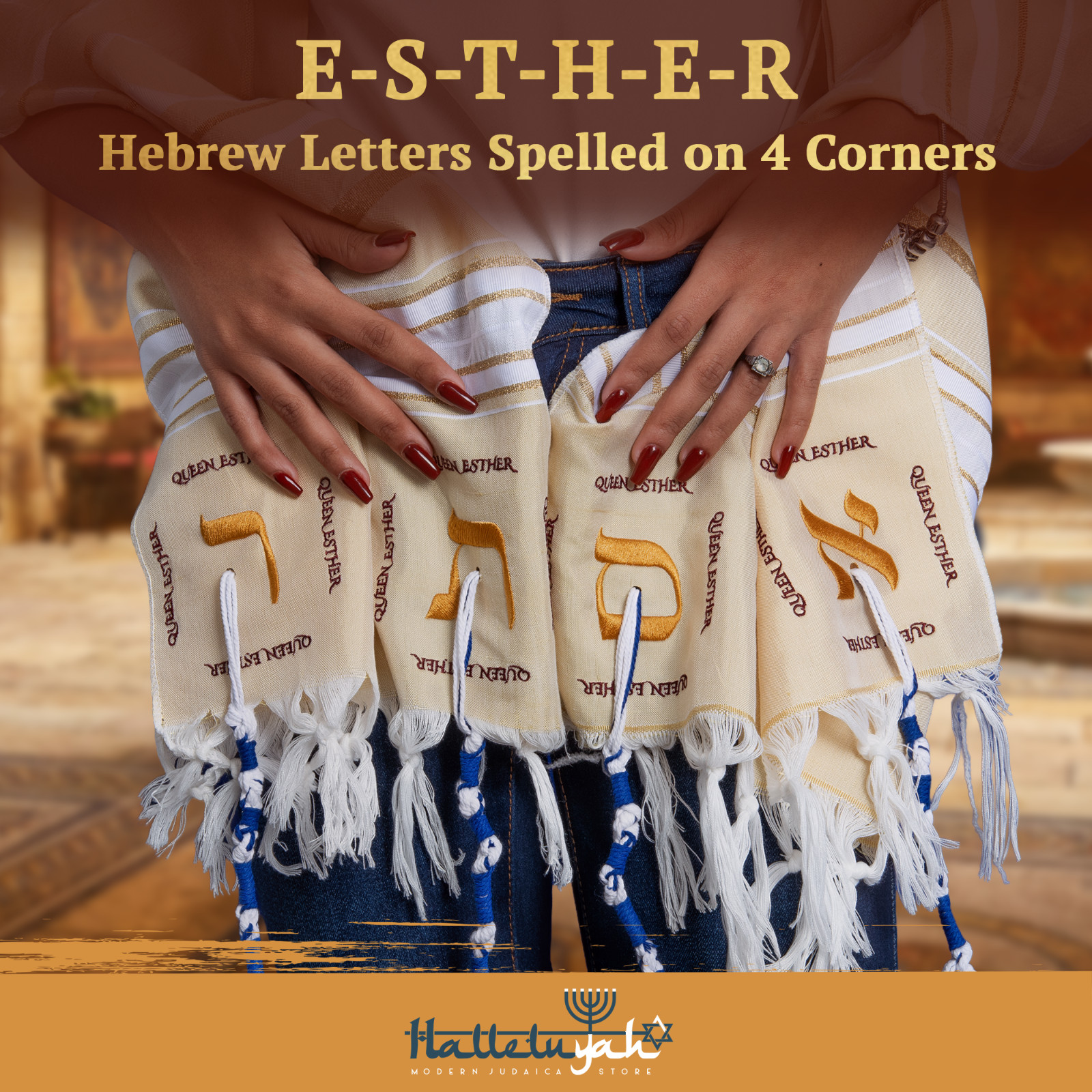 HalleluYAH Queen Esther Tallit Prayer Shawl 72″x 22″ with Bag | Designed in IL