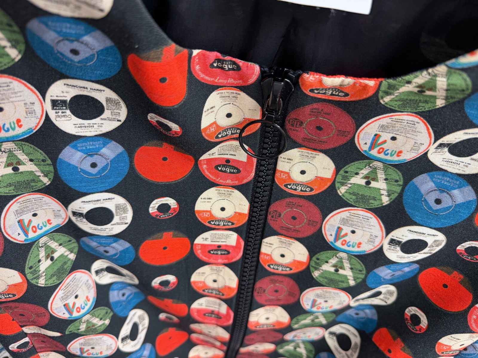 Akris Punto Record Print Jacket Top Dots Circles Vinyl CDs Colorful Full Zip 14
