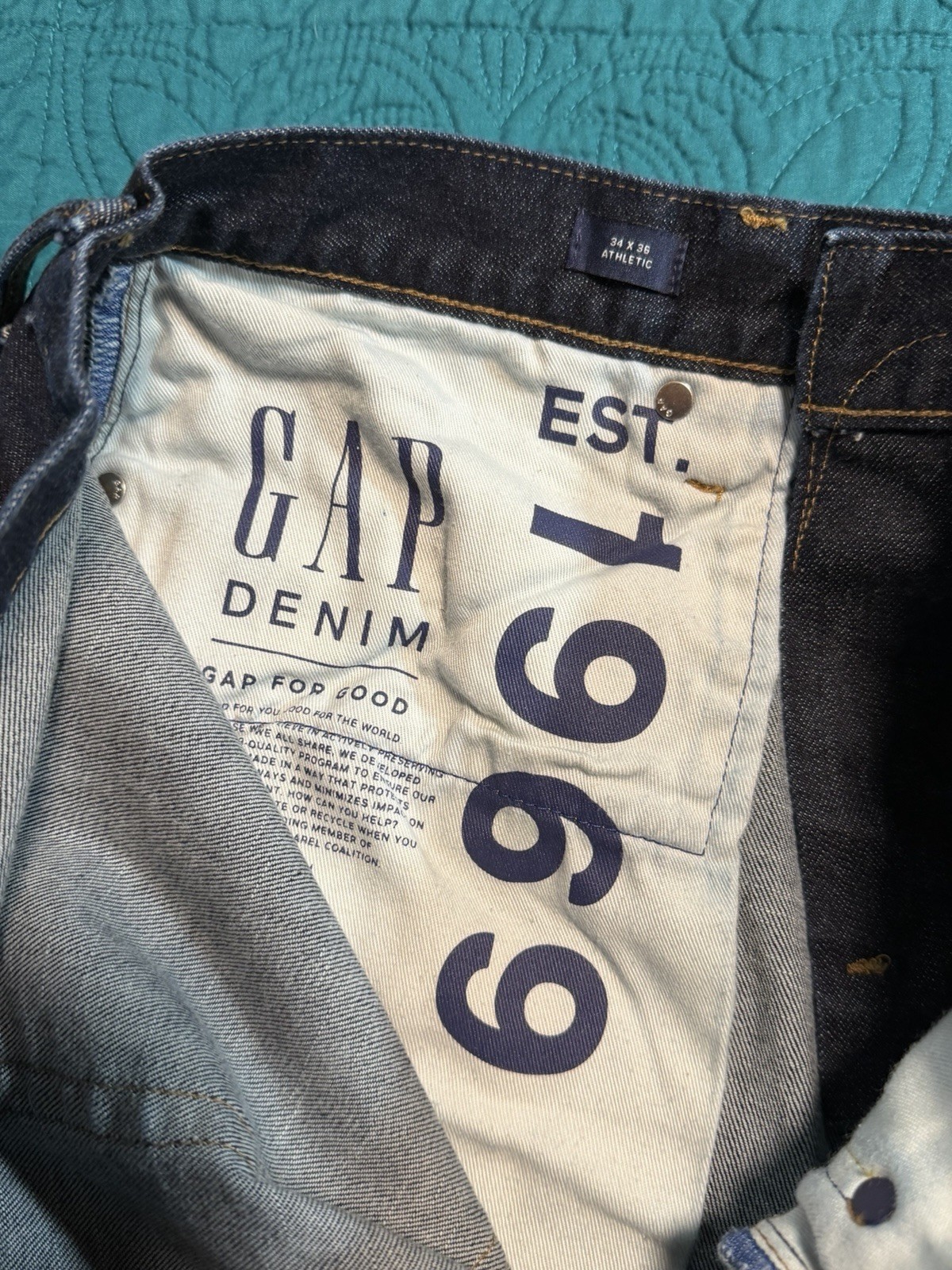 GAP Denim Athletic Jeans Men 34×36 Dark Wash Straight Leg Stretch Blue