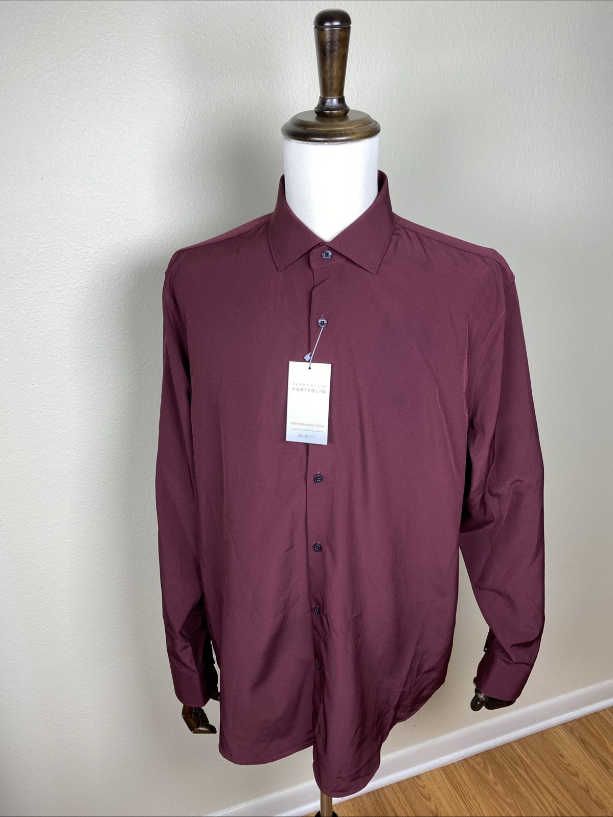 Perry Ellis Portfolio Performance Tech Shirt Men’s XL Burgundy Slim Fit NWT
