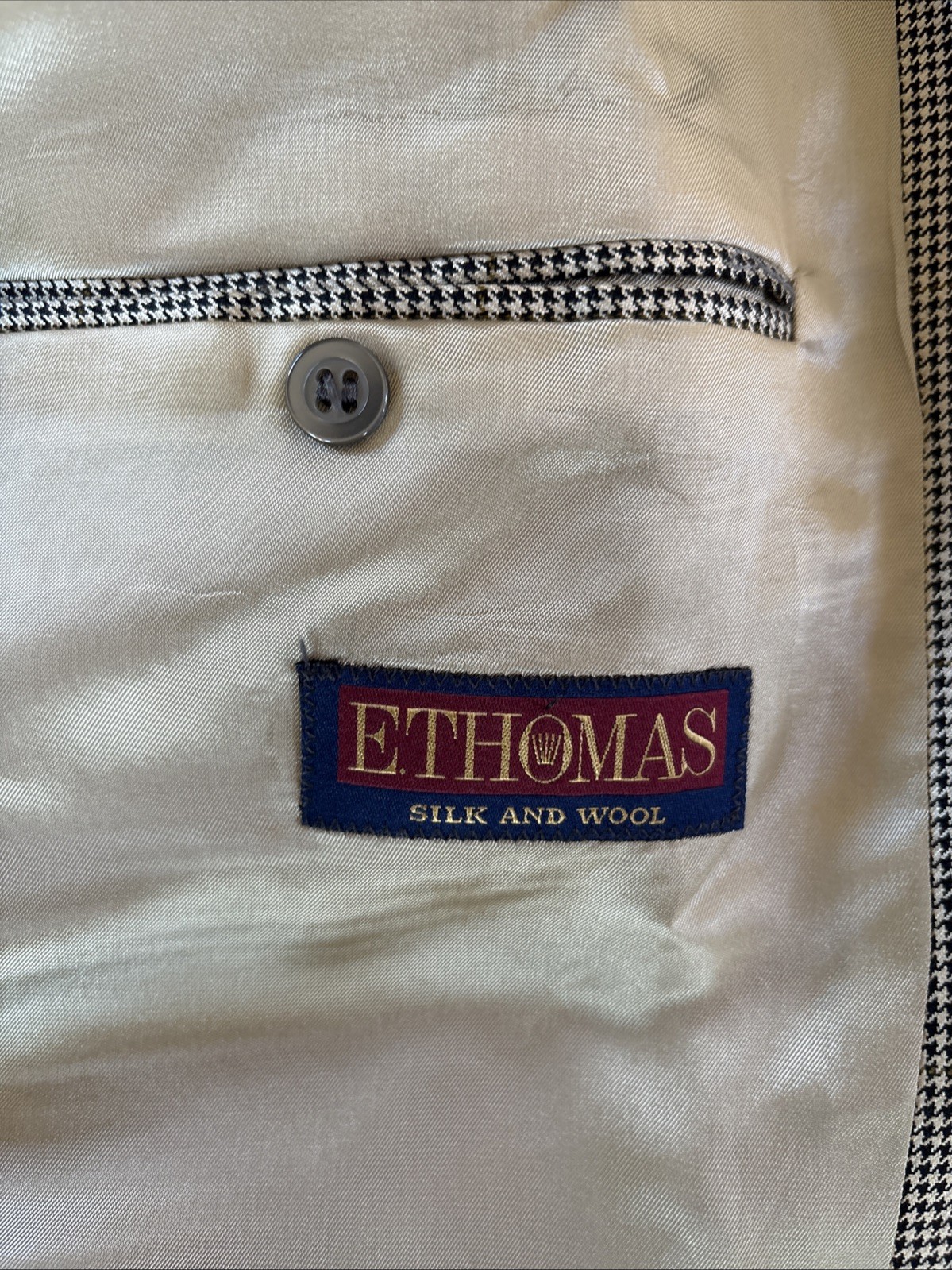 E Thomas Hounds Tooth Blazer Jacket Silk And Wool