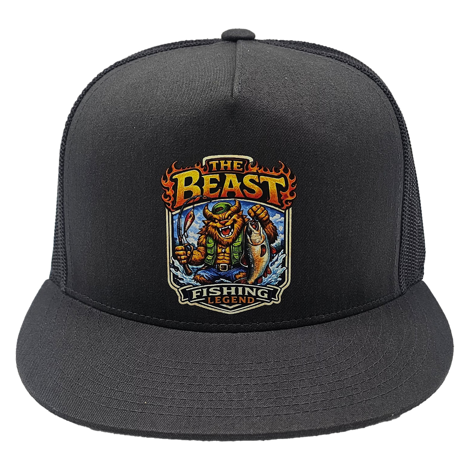The Beast Fishing Legend Men’s Trucker Hat Adjustable Black Mesh Snapback Cap