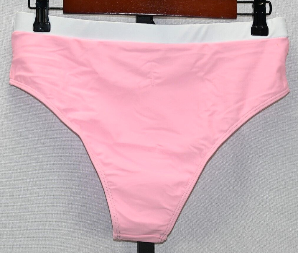 Pink & White Bikini Bottom Size L NWOT 82% Polyamide 18% Elasthane