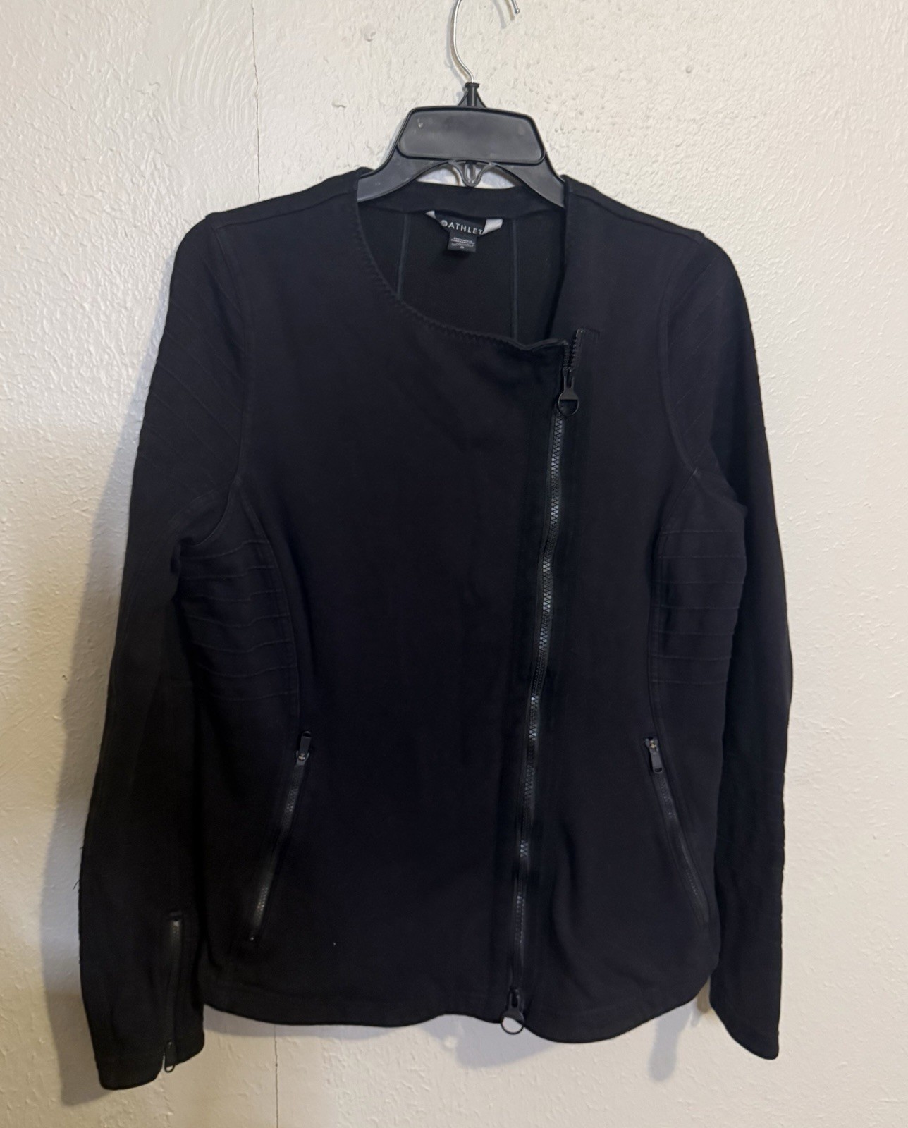 Athleta Moto Black Jacket Black Diagonal Zip Womens Size Large