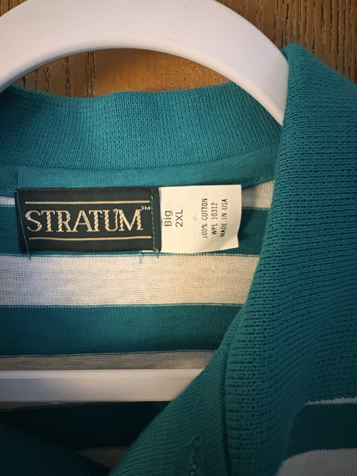 Stratum Men’s Big & Tall 2XL Cotton Polo Green/White Striped SS Collared Pocket