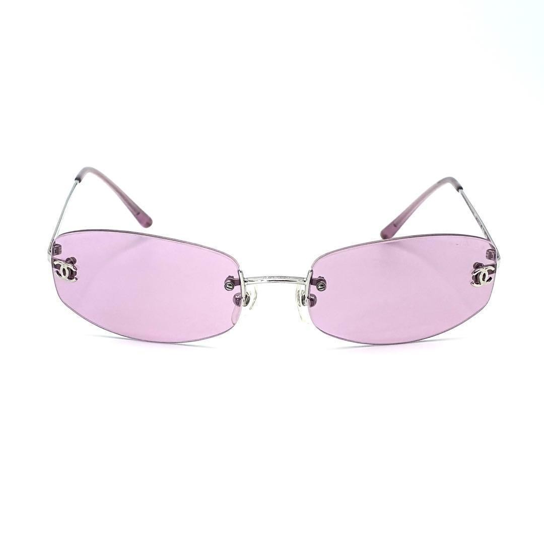 CHANEL 4002 Rimless Sunglasses CC Coco Mark Y2K Purple Lens Silver Rare