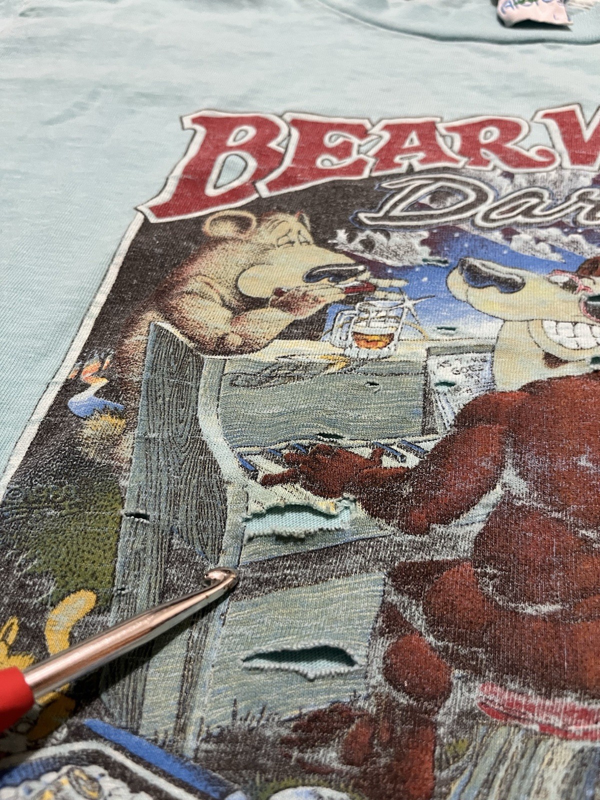 Vintage 80’s Single Stitch Bear Whiz Beer Humor Promo Blue T Shirt Size Large