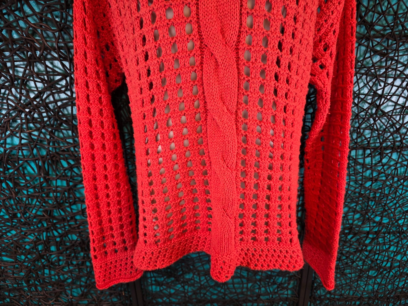 FREE PEOPLE SWEATER WOMENS SZ. M ORANGE PULLOVER SEASONS CHANGE OPEN KNIT FLAWS
