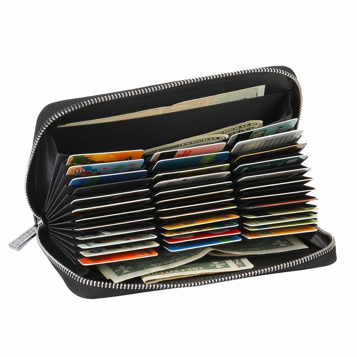 Large Capacity Credit Card Holder 36 Slots Zipper Leather Wallet RFID Blocking
