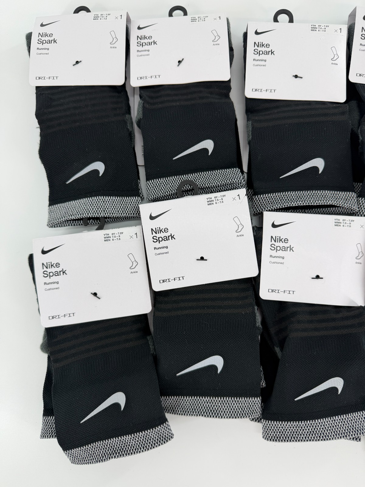 10 Pairs Nike Spark Cushioned Ankle Running Socks Mens 6-7.5 Womens 7.5-9 CU7199