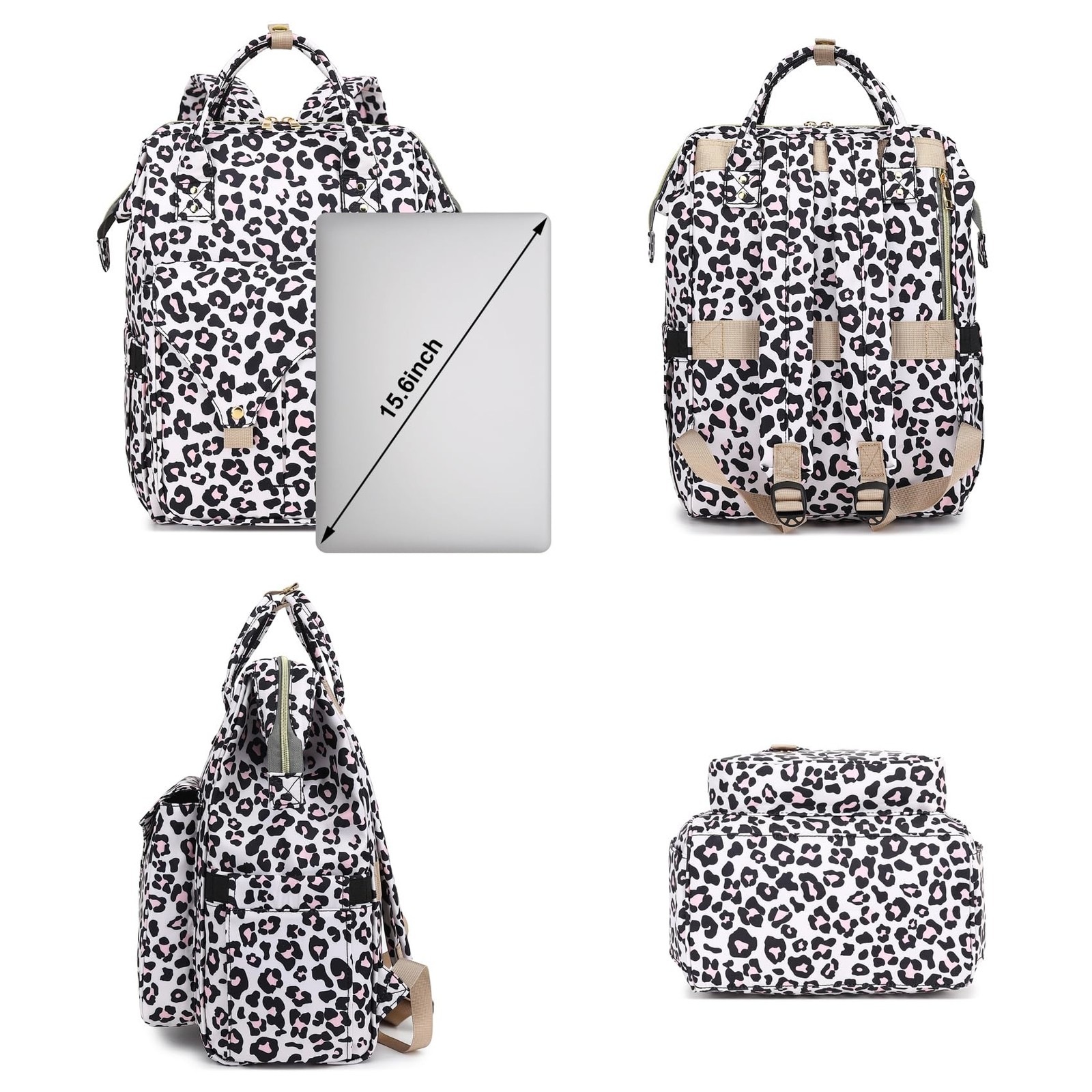 Leopard Laptop Backpack College School Nurse Travel Casual Fits 15.6 Inch Book