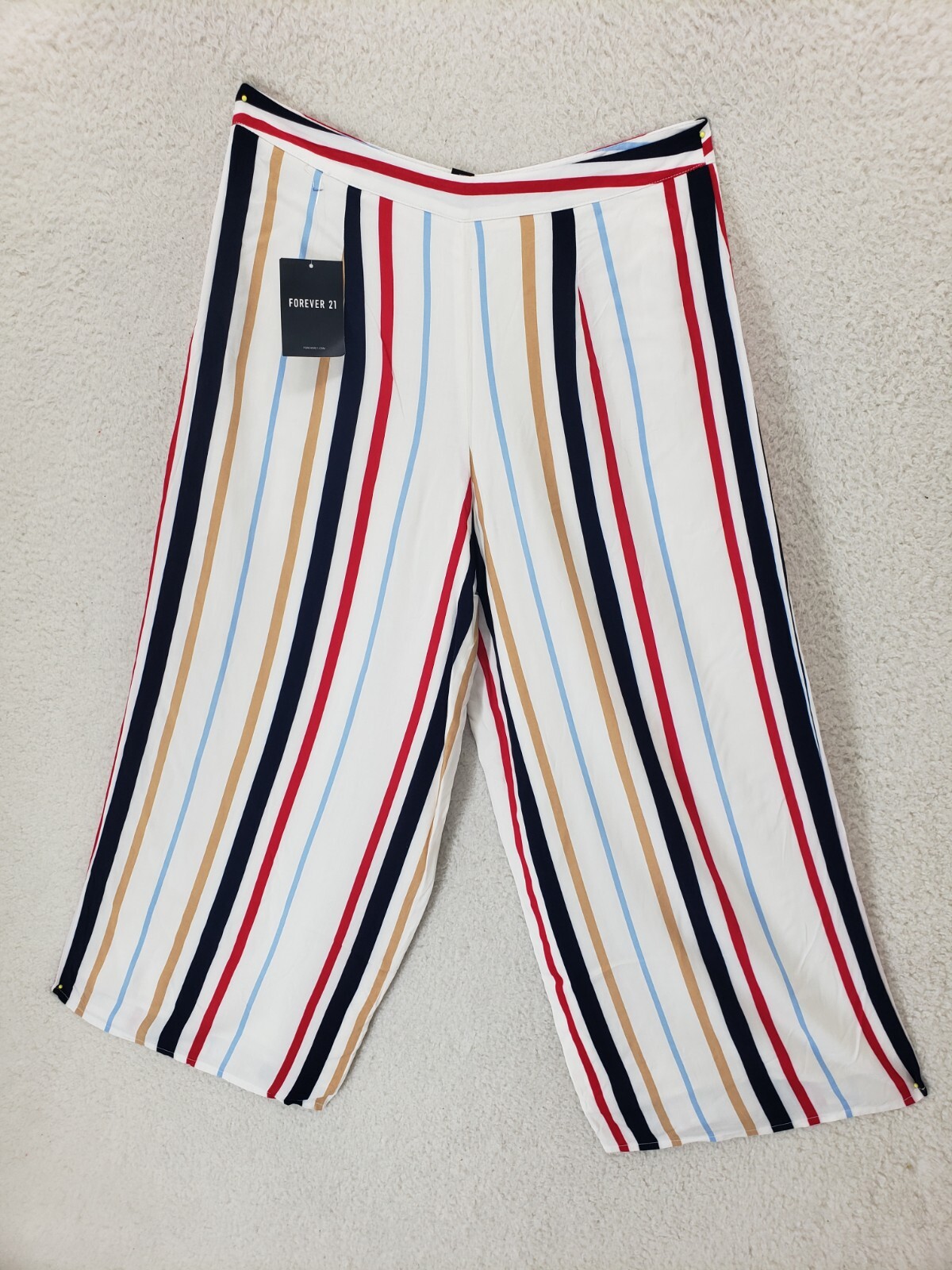 Forever 21 Women Pants Medium Blue Striped 100% Rayon Wide Leg Casual Fit