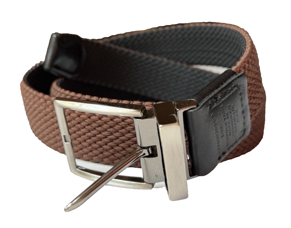 Tommy Bahama Mens Stretch Braided Reversible Belt Brown/Black L/XL Silver Buckle
