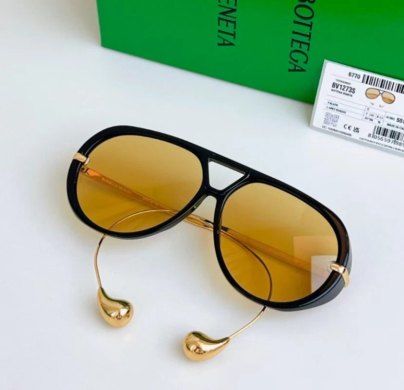 Bottega Veneta Drop Pilot sunglasses BV1273 Black/Yellow With Case New
