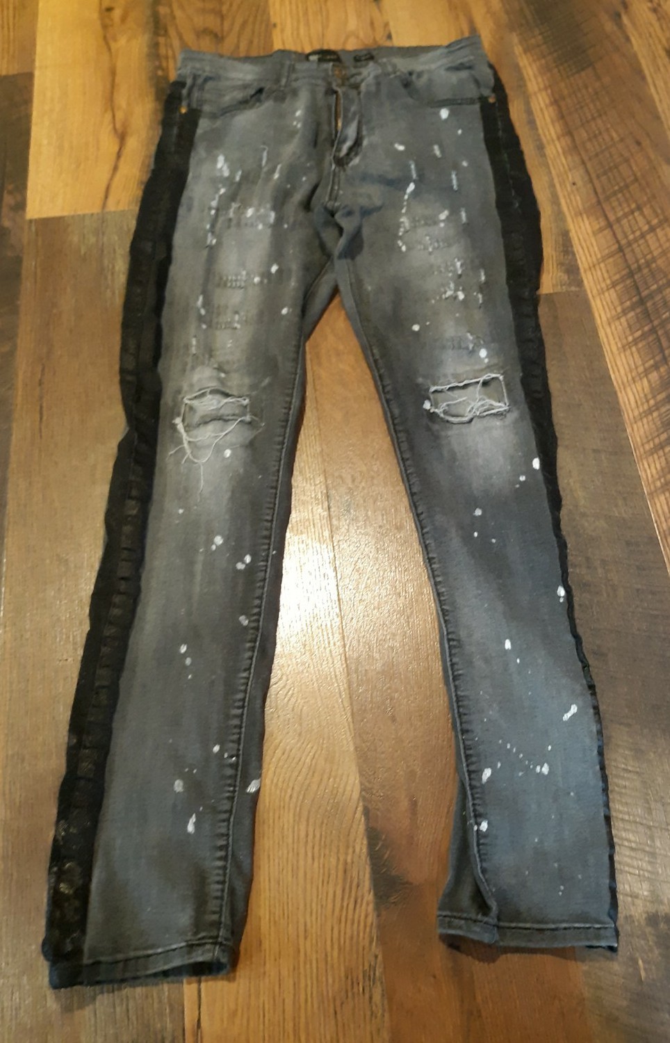 Waimea Jeans Skinny Fit Distressed Men’s 32X32 Stretch Paint Splatter Gray 11270