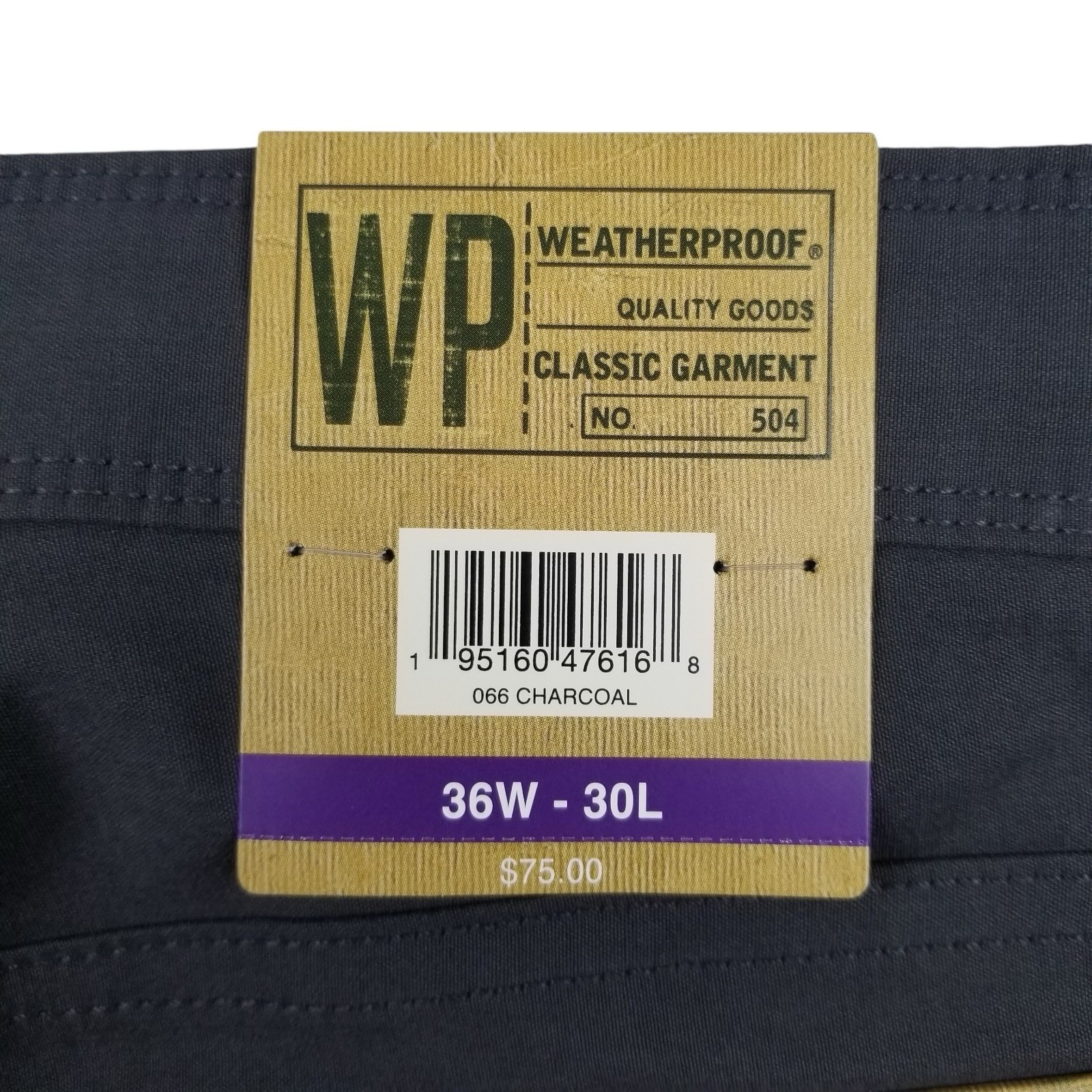 Weatherproof WP Mens 36X30 Charcoal Classic Fit Active Stretch Tech Utility Pant
