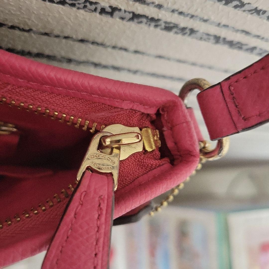 COACH Logo Pattern Shoulder Bag Beige Pink Synthetic Fiber Women’s Crossbody