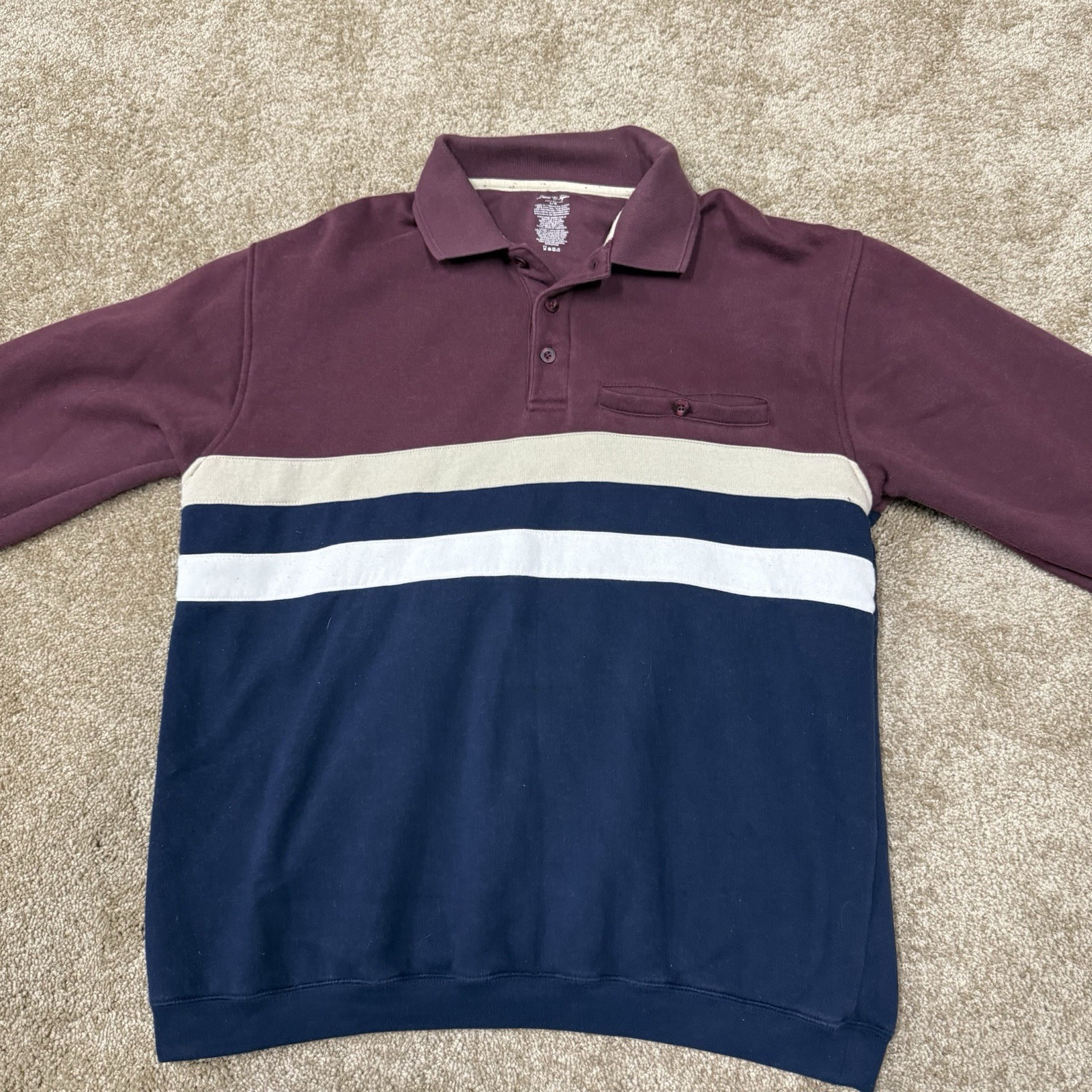 David Taylor Collection Pullover Maroon White Navy Large