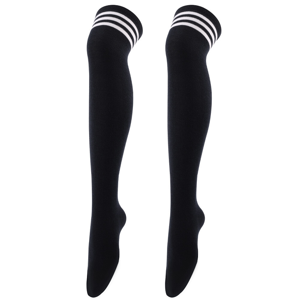Women Knit Cable Long Stripe Socks High School Girl Over Knee Thigh Stocking