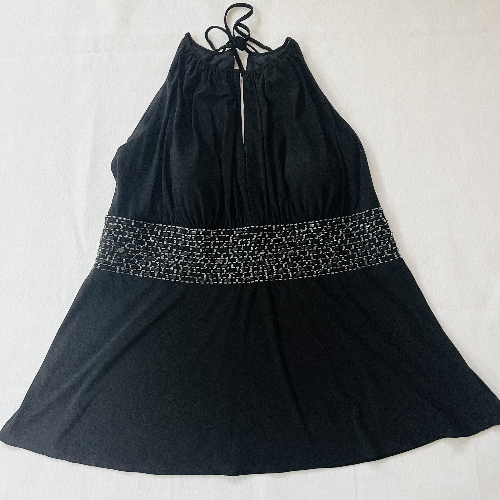 Sleeveless R&M Richard’s Women’s 20 Black Knit Beaded Empire Waist Top Evening