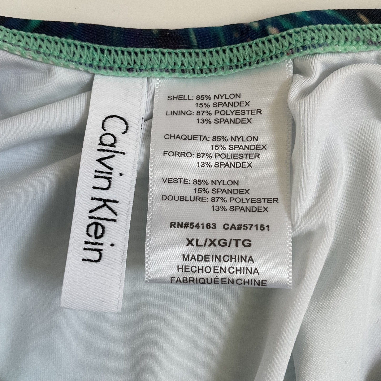 Calvin Klein Good Vibes Palm Tree One Piece Swimsuit XL Tropical Teal Green Navy
