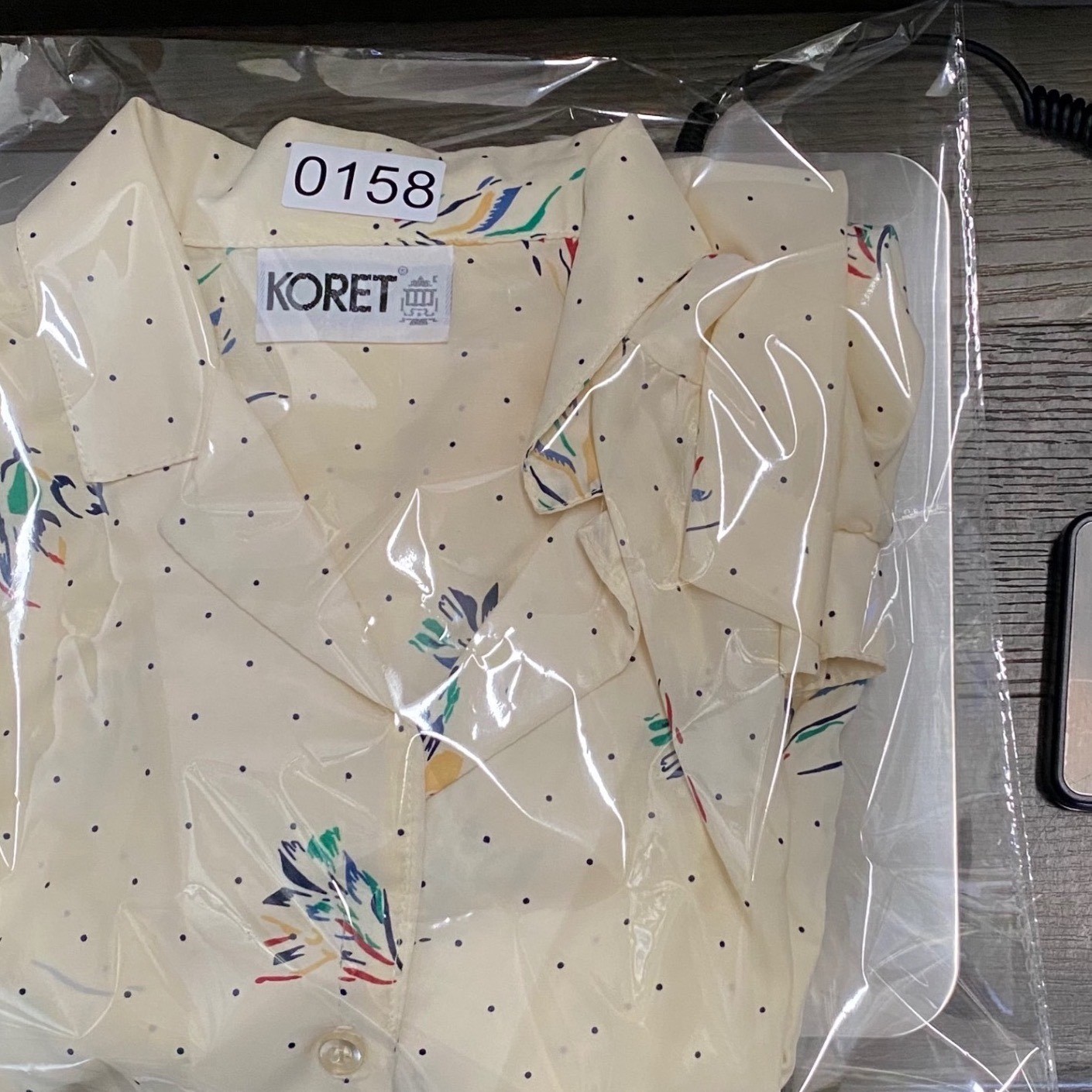 Vintage Koret Polka Dot Floral Button Down Blouse Cream Made in USA ILGWU Tag