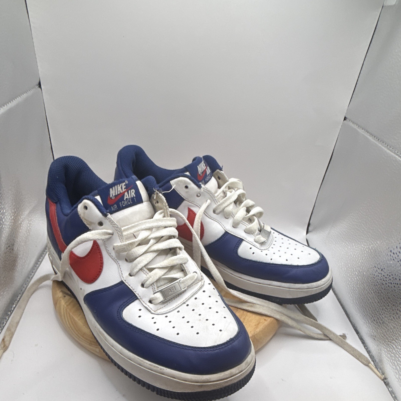 Nike Air Force 1 Blue/White/Red Lace Up Low Top Men’s Athletic Sneaker