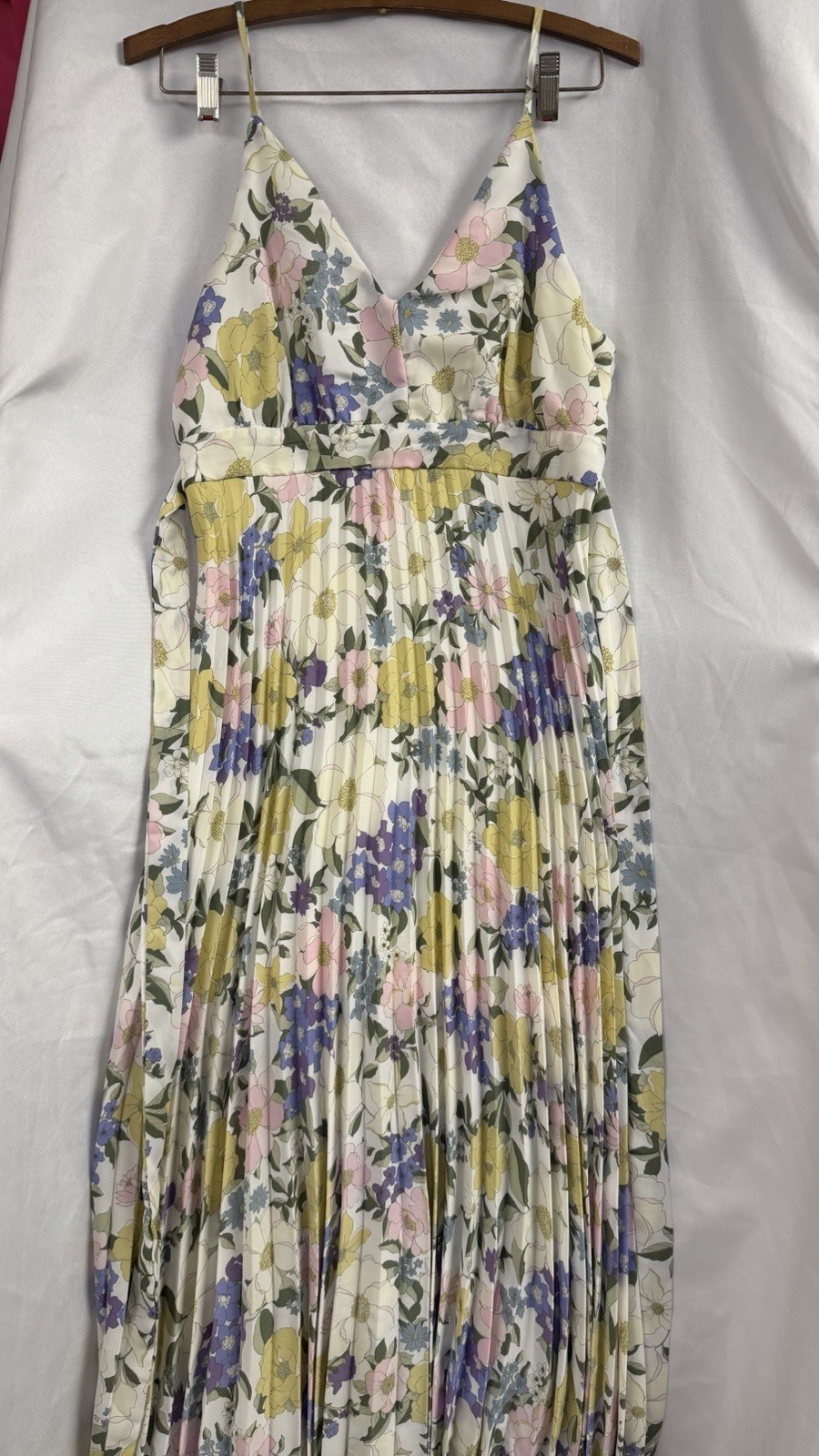 Jessica Simpson Multicolor Floral Pleated Maxi Dress V-Neck Spaghetti Strap L