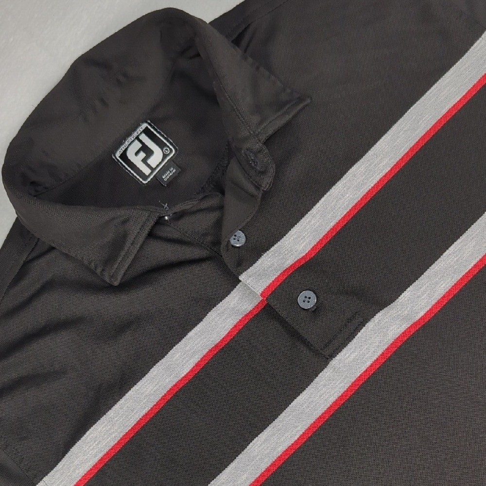 FootJoy Athletic Fit Black Golf Polo with Red and Gray Accents Mens Size Large