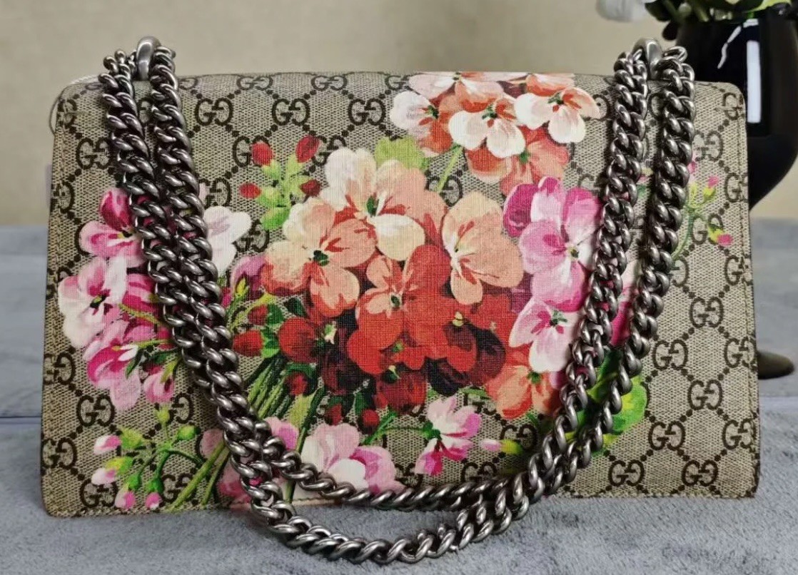 Authentic Gucci Dionysus Blooms Chain Strap Shoulder Bag Silver Hardware