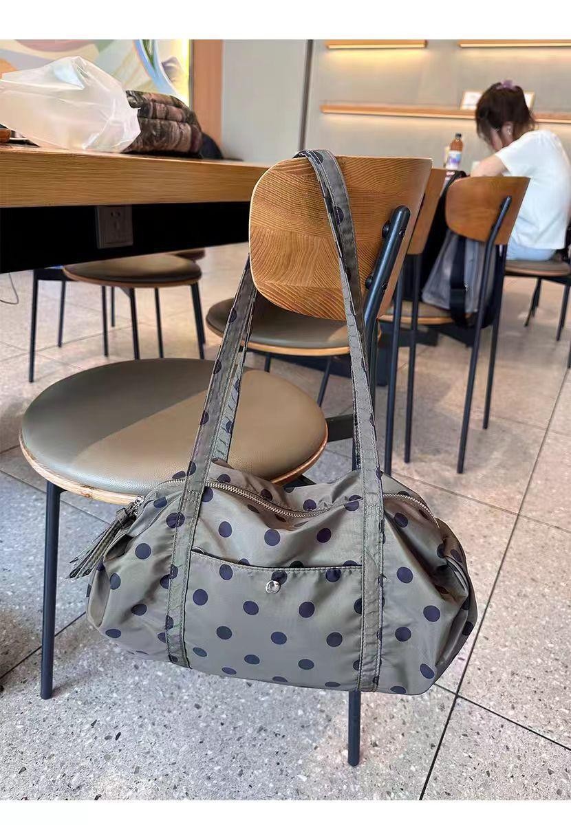 Korean Style Nylon Polka Dot Tote Bag Lightweight Women Casual Shoulder Handbag