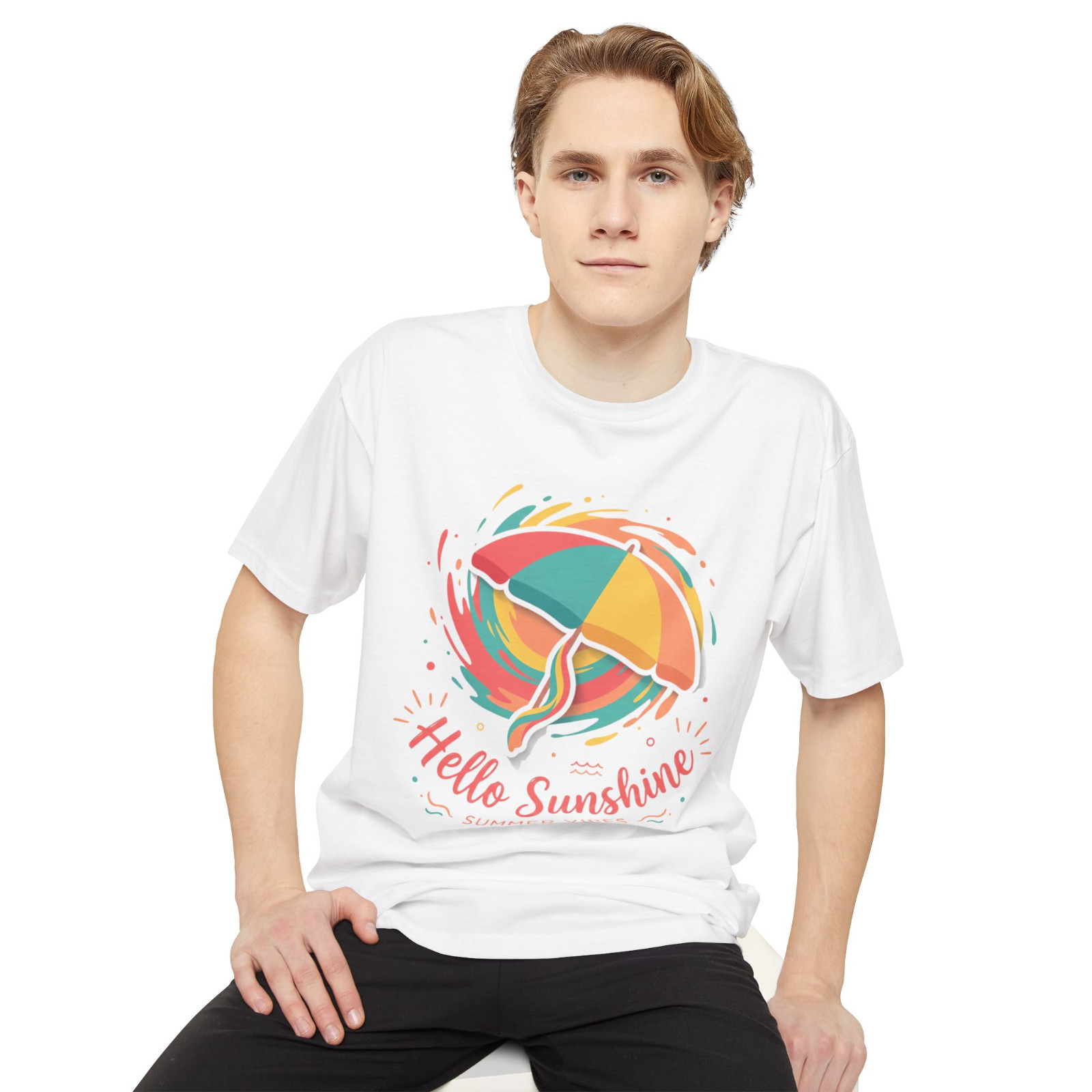 Hello Sunshine beach umbrella T-Shirt | Summer vibes, colorful umbrella design