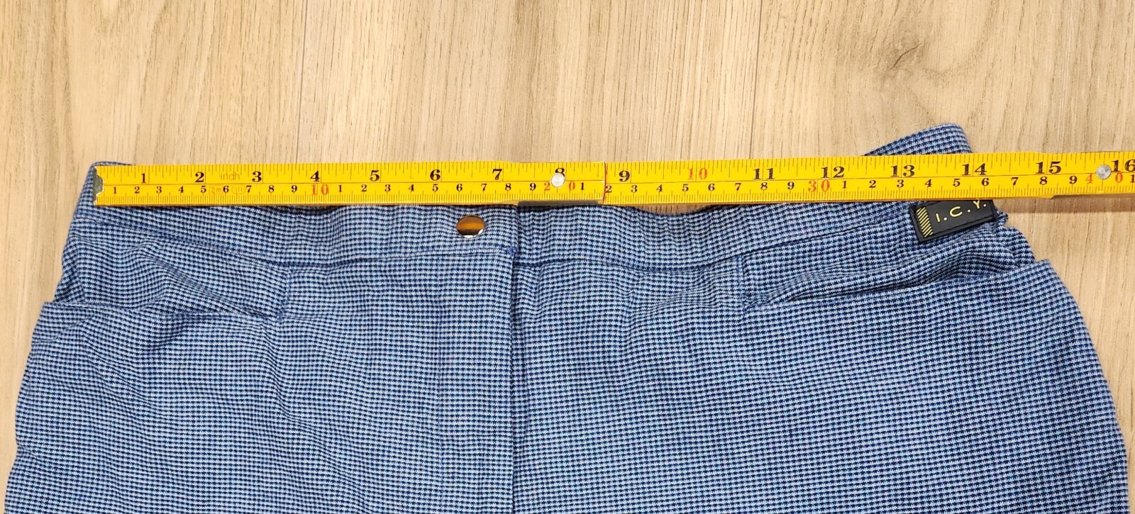 I.C.Y. Spandex Stretch Capris, Womens Sz 12, Blue & White Check, Zipper Closure
