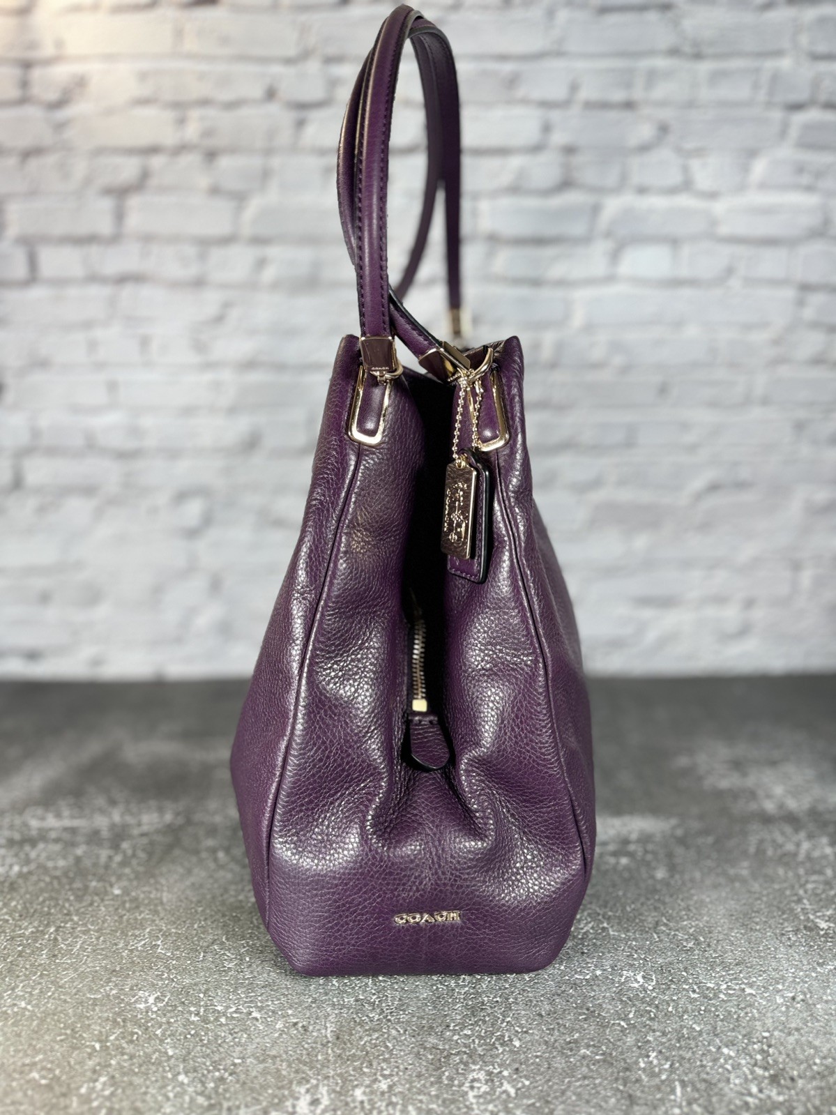 Coach Madison Phoebe Plum Pebbled Leather Shoulder Bag 26224 W/COA